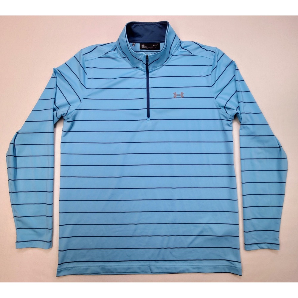Limited Use UNDER ARMOUR Shirt Mens L Blue Striped 1/4 Zip Pullover Jacket